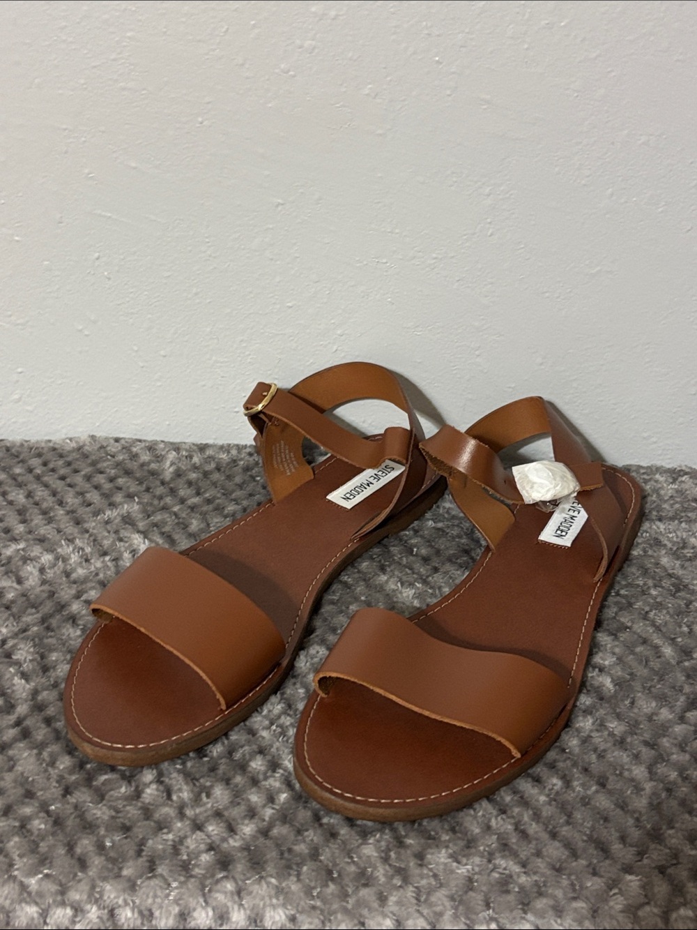 Steve Madden Brown Leather Open-Toe Ankle-Strap Sandals